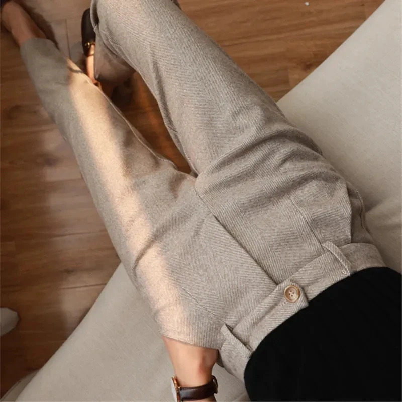 Woolen Pants Harem Pencil 2024 Autumn Winter High Waisted Casual Suit Office Lady Women Trousers 241225