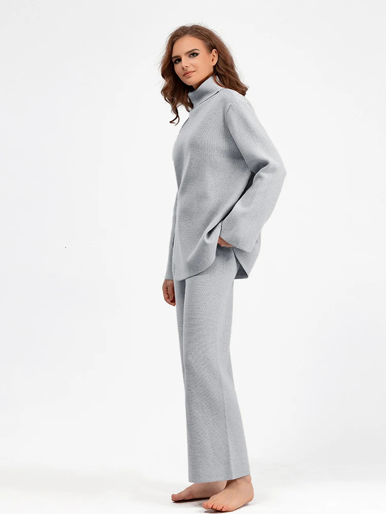 Warm Soft Knited 2 Piece Sets Fall Winter Button n Sweater Tops Conjunto Casual High Waist Baggy Wide Leg Pants Ensemble 241220