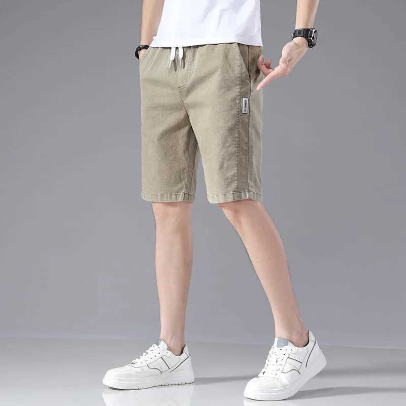 Summer denim shorts mens pure cotton drawstring gym shorts loose fit suitable for khaki running pants mens W241226
