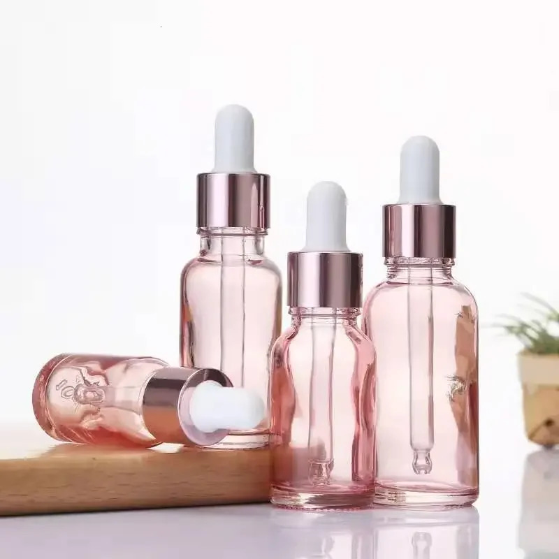 5pcs 5/10/15/20/30ml/50ml/100ml Pink Empty Glass Dropper Bottle Essential Oil Aroma Liquid Reagent Refillable Container 241225