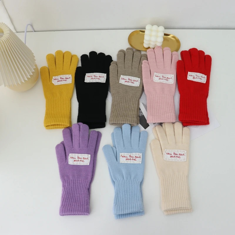 Women Korean Chic Winter Gloves Girls Colorful Unisex Letter Labeling Warm Five Fingers Gloves For Women 241226