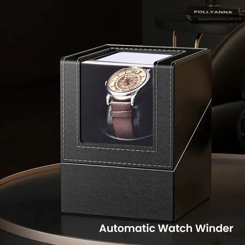 Classic Single Watch Winder for Automatic Watches Auto Watch Winder Box with Quiet Motor Leather Watch Rotator AC Adapter 241226