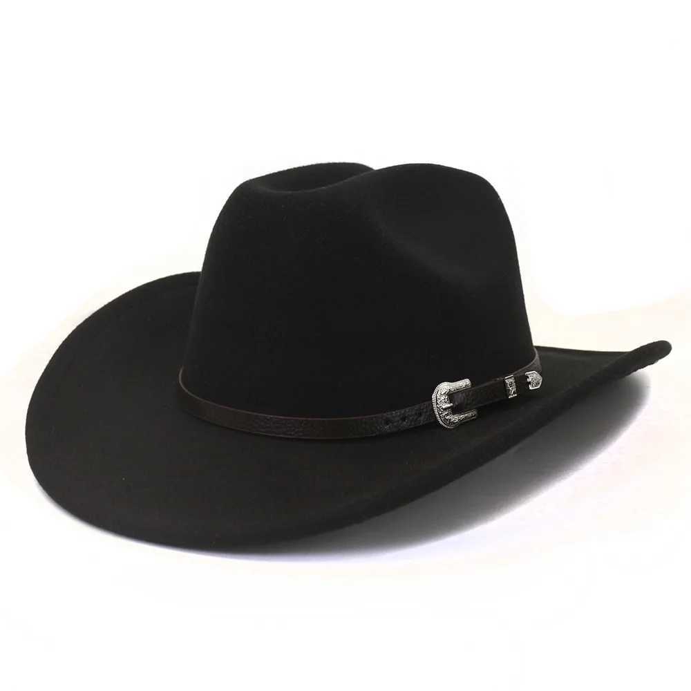 Retro Western Black Belt Cowboy Hat Mens Fedora Hat Womens Jazz Cowboy Girl C Cloche Church Sombrero Hombre Cs W241225