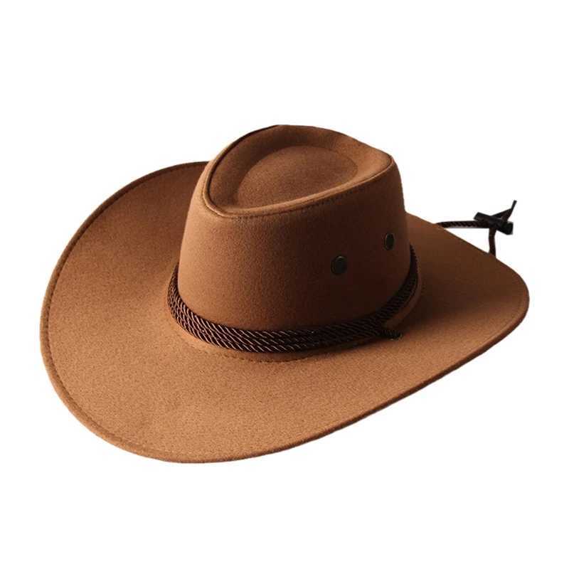 Retro Western Cowboy Hat Solid Color Potted Hat Wide Brown Hat Outdoor Sunshine Used for Hiking W241225