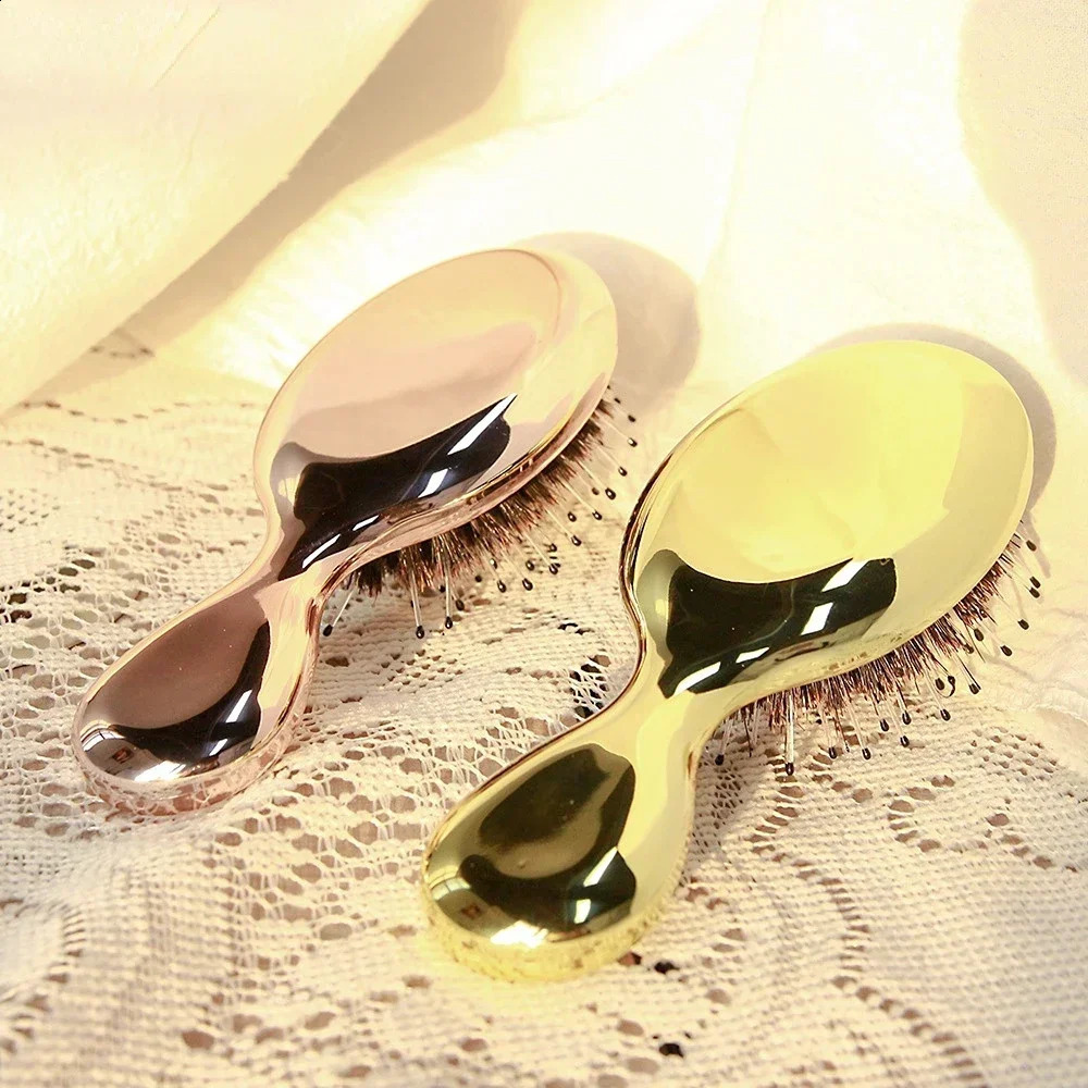 Anti Static Hair Comb Girl Mini Hair Brush Gold and Silver Color Oval Comb Woman Hairdressing Massage Comb Brush Hair 241225