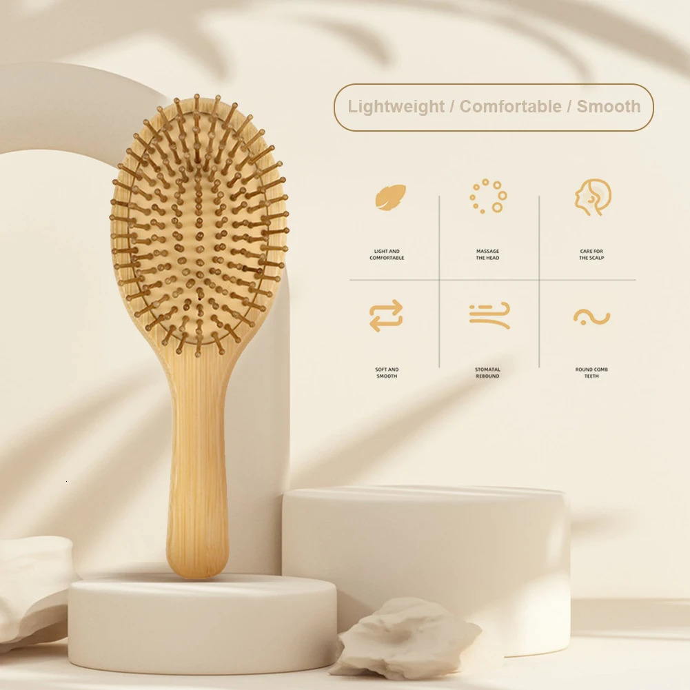 Detangling Hairbrush Bamboo Bristles Detangling Hairbrush Improves Hair Texture Massage Scalp Natural Wooden for All Hair Types 241225