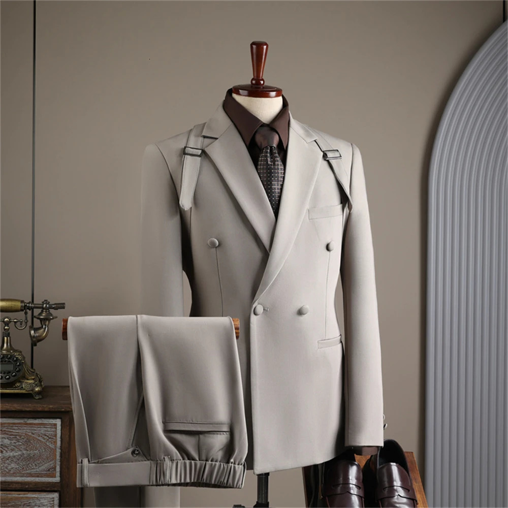 2025 Autumn est Suit Set Blazer Pants Two Pieces Outfit Double Breasted High Quality Tuxedo Formal Dresswear for Men 241220