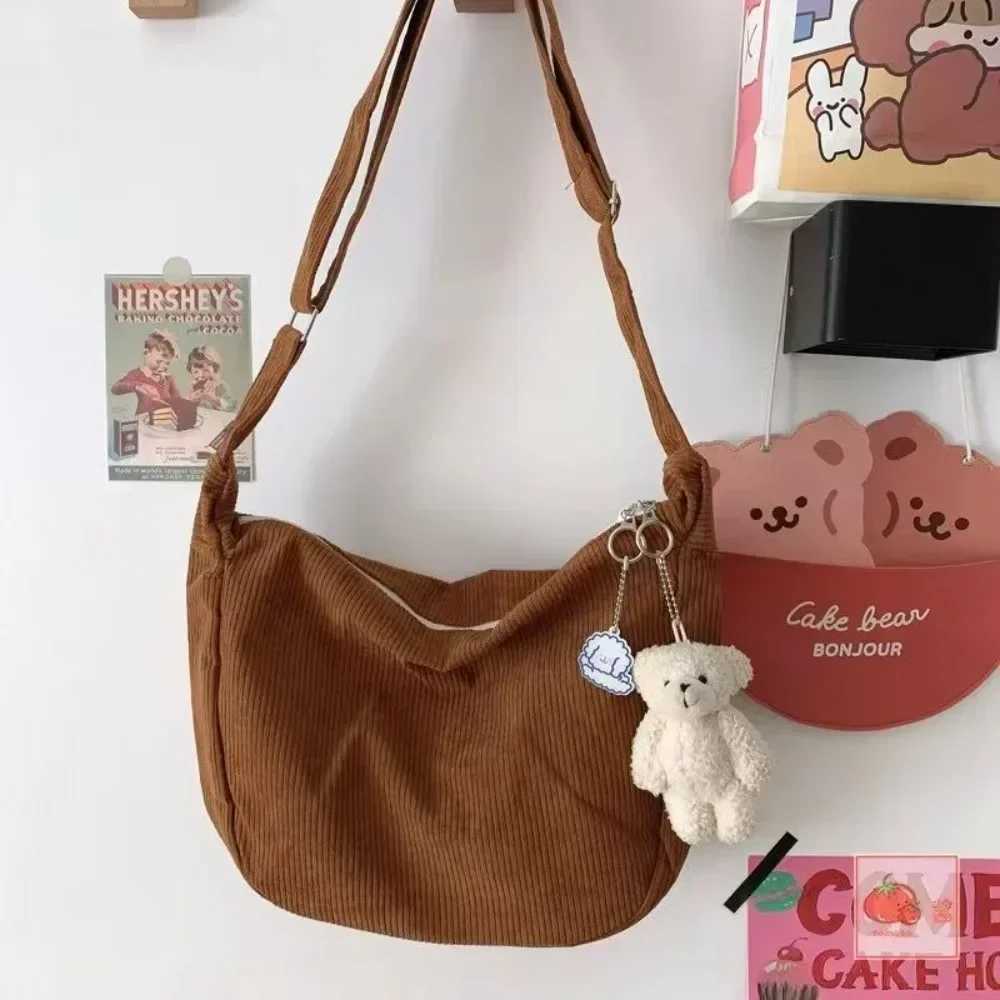 Women Canvas Shoulder Bags Korean Fi Female Messenger Crossbody Bag for Girl Students Corduroy Solid Cloth HandbagsXJ241225