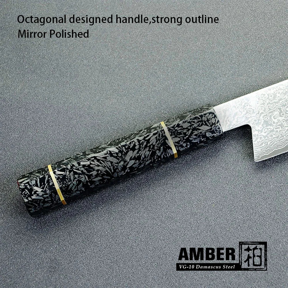 8.2-inch Damascus Kitchen Knife Handmade Chef Knife VG10 Japanese Damascus Steel Kiritsuke Kitchen Knife Gift Box Amber Knife 241225