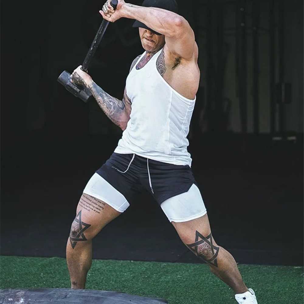 Mens Gym Shorts Fitness 2 in 1 Compression Internal Pocket Performance Shorts Quick-dry Mesh Running Shorts Summer 5 ColorsXJ241226