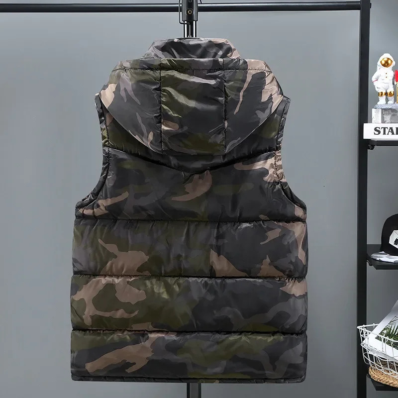 Army Green Vest For Men Cotton Hat Detachable Sleeveless Fashion Spring And Autumn Clothing Mens Jacket Plus Size 5XL
