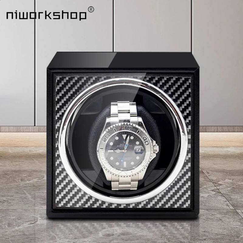 Niworkshop Single Automatic Watch WinderWooden Watches Storage Box with Soft PillowsQuiet Motor for Mens And Womens Watches 241226