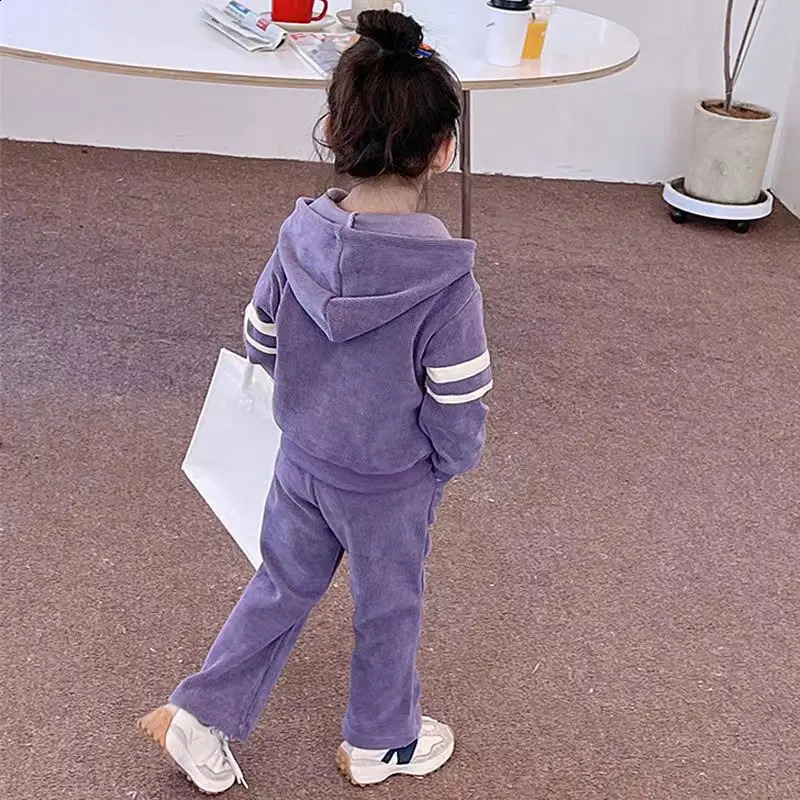 Kids Hooded Set Childrens Cute Fashion Casual Suit Autumn Girls Solid Color Tops Sweatpants Two Pieces 310 Years Old 241225