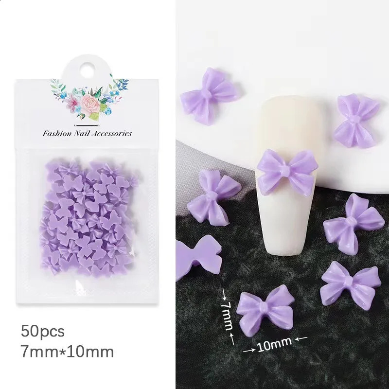 50pcs Mini Bow Nail Art Decorations 3D Cute Candy Color Nails Charms s Pink Black White DIY Resin Nail Accessories 241226