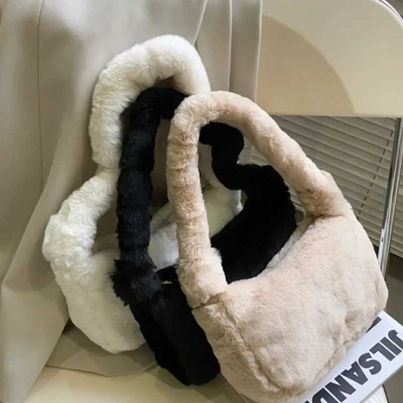 Plush Shoulder Bags for Femme Luxury Designer Soft Winter Ladies Cluh Purse Handbag Cute Fi Female Party Underarm BagXJ241225