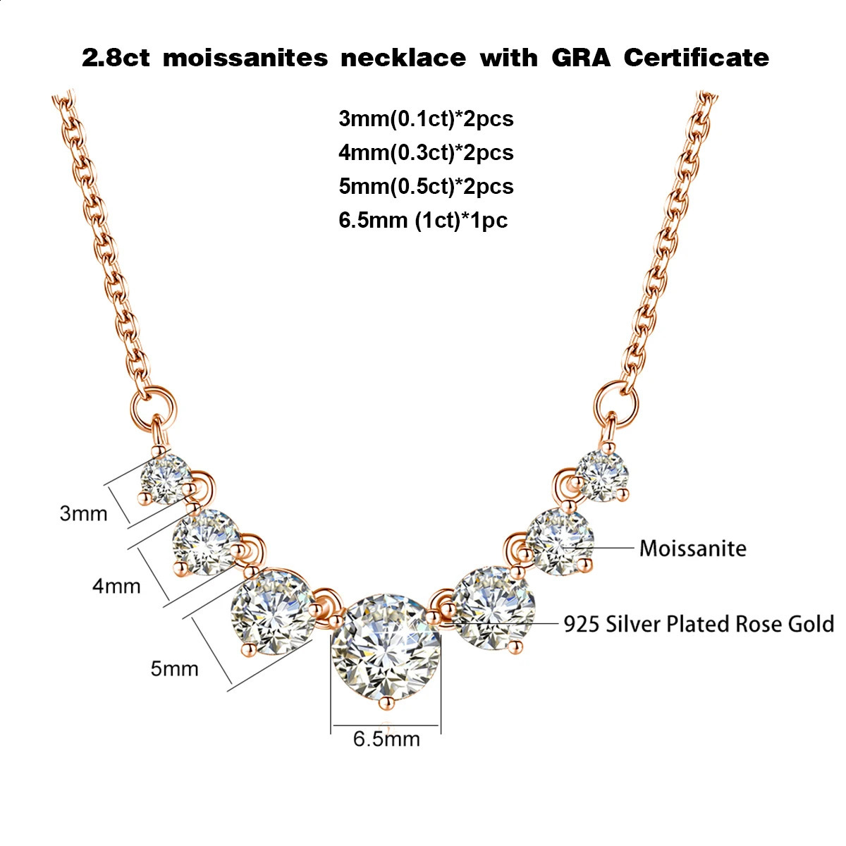 Smiles 7 Stones 28ct Mosanites Diamond Womens 925 Sterling Silver Necklaces y Sparkling Fine Jewelry GRA Certificate 241226