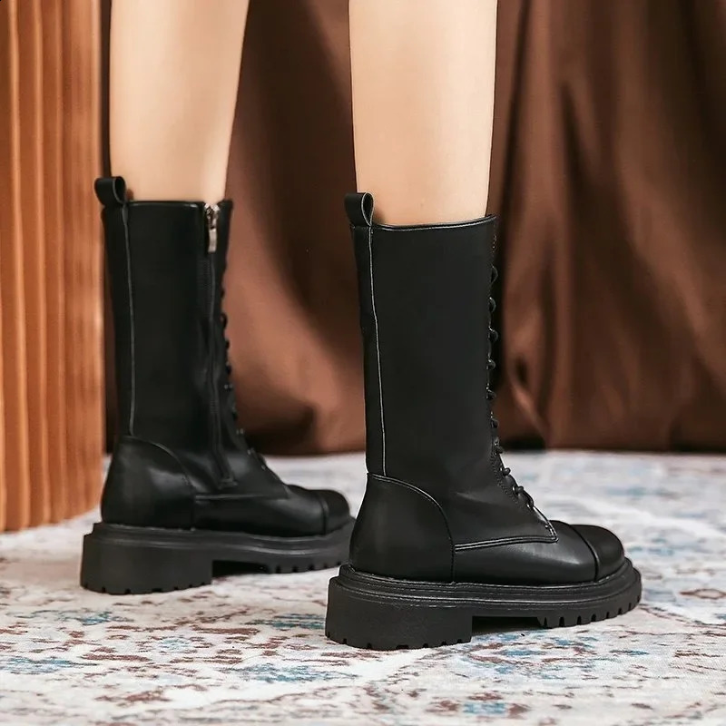 Thick soled boots for womens retro British style spring autumn and winter Korean version fashion versatile boots 241226