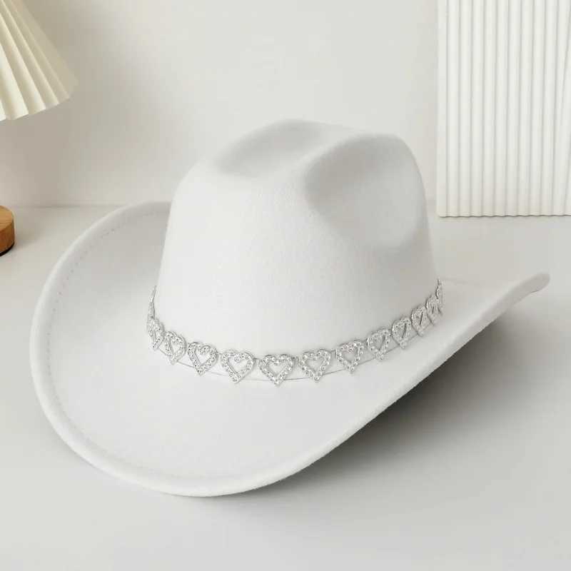 Lamuusaa y2k Womens Rhinestone Heart shaped Cowboy Hat Wide Brim Western Hat Theme Party C Accries W241225