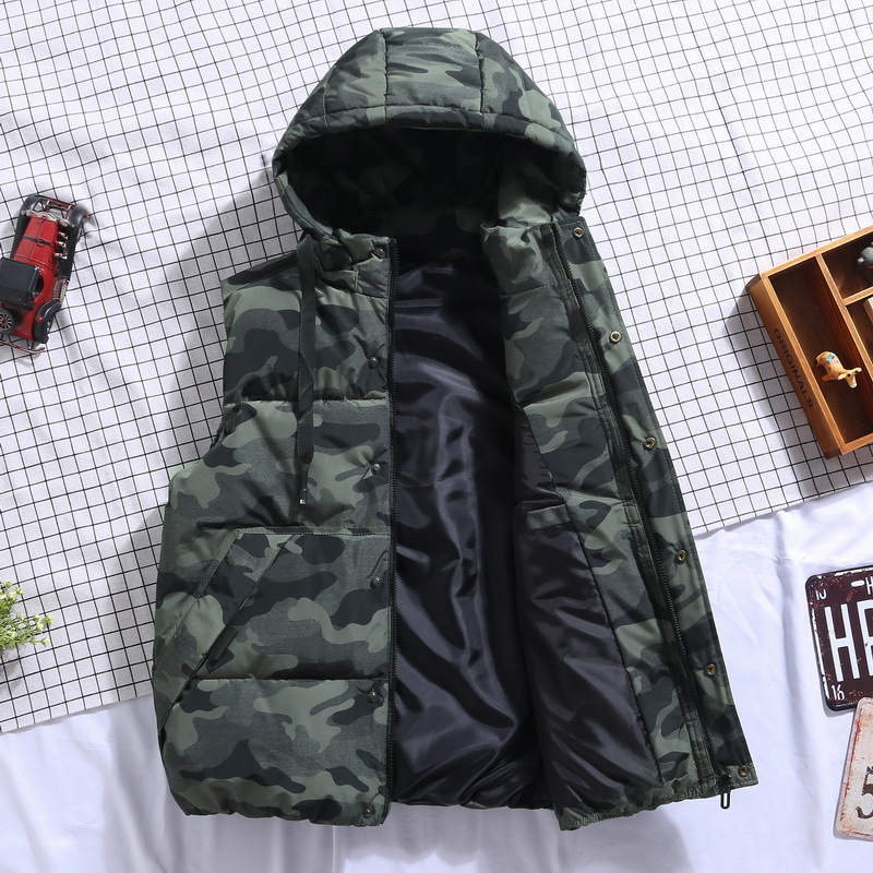 Spring Winter Plus Large Size 6xl 7xl Vest Hat Detachable Camouflage Sleeveless Jackets Warm Parka For Men Unisex Waistcoat