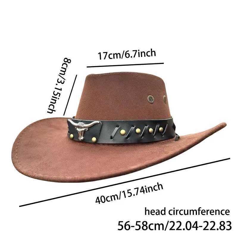 Artificial suede western cowboy hat wide brown retro big edge gentleman cowboy girl brown jazz hat holiday party role-playing hat W241225