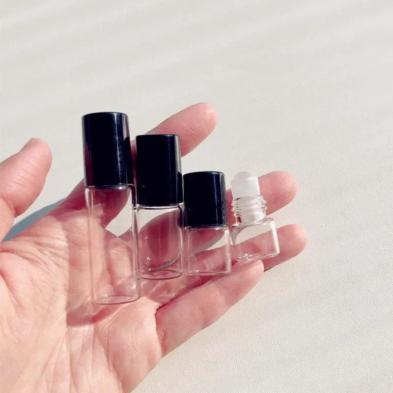 20/50pcs 1ml 2ml 3ml 5ml 10ml Transparent Glass Perfume Roller Bottles Clear Essential Oil Vials with Stainless Steel Roll On 241225
