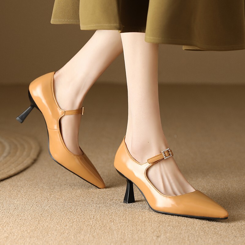 Sexy Point Women's Heels Mary Janes Elegant Black Nude Heeled Pumps Large Size Office Party Wedding Shoes Ladies