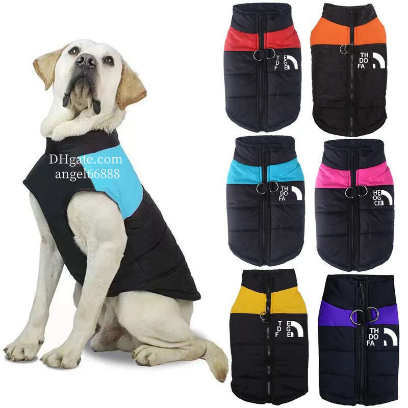 The Face Jacket Designer Apparel Waterproof Winter Coat, Cold Weather Dog Clothes Sport Vest with Zipper Closure and Leash Ring for Walking Hiking L A