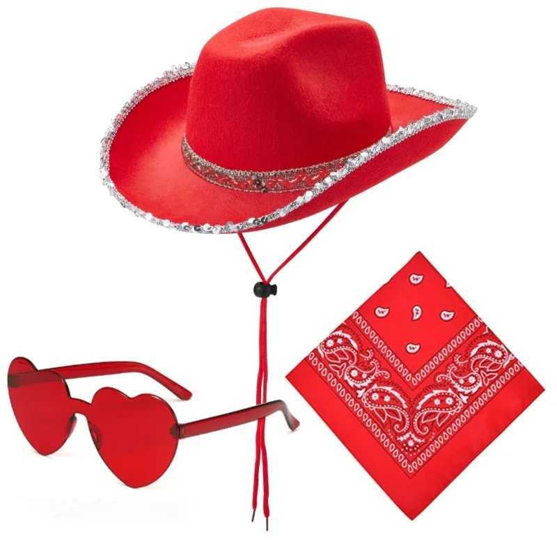 Cowboy Hat for Bridal Shower Cowgirl Hats Scarf Sunglasses Costume Female Heear Night Club Party Set W241225
