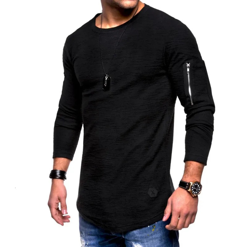 Tshirt Mens Spring Autumn T Shirt Men Long Sleeved Cotton Causal Bodybuilding Folding O Neck Tops Tees 241223