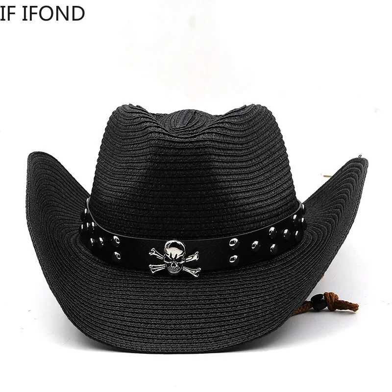 Fashion punk brand mens western cowboy hat summer Str beach hat Panama cowboy girl jazz sun C gorros hombre W241225