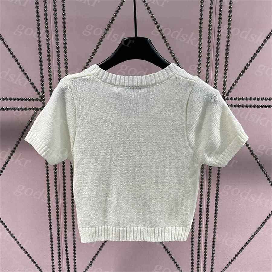 Jacquard Knitwear Women Classic Short Knit Shirt Sexy Big Crew Neck Sweater Spring Summer