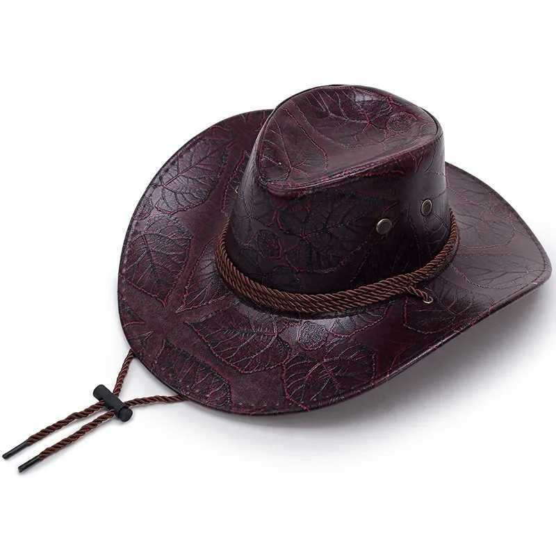 Leather printed denim hat - a unique Western style hat for men and women W241225