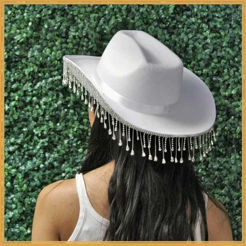 Diamond Edge Western Cowboy Hat Headpiece Cowboy Hat Western Style Girl Wide Brown Felt Cowboy Hat C Costume Role Playing Party Hat W241225