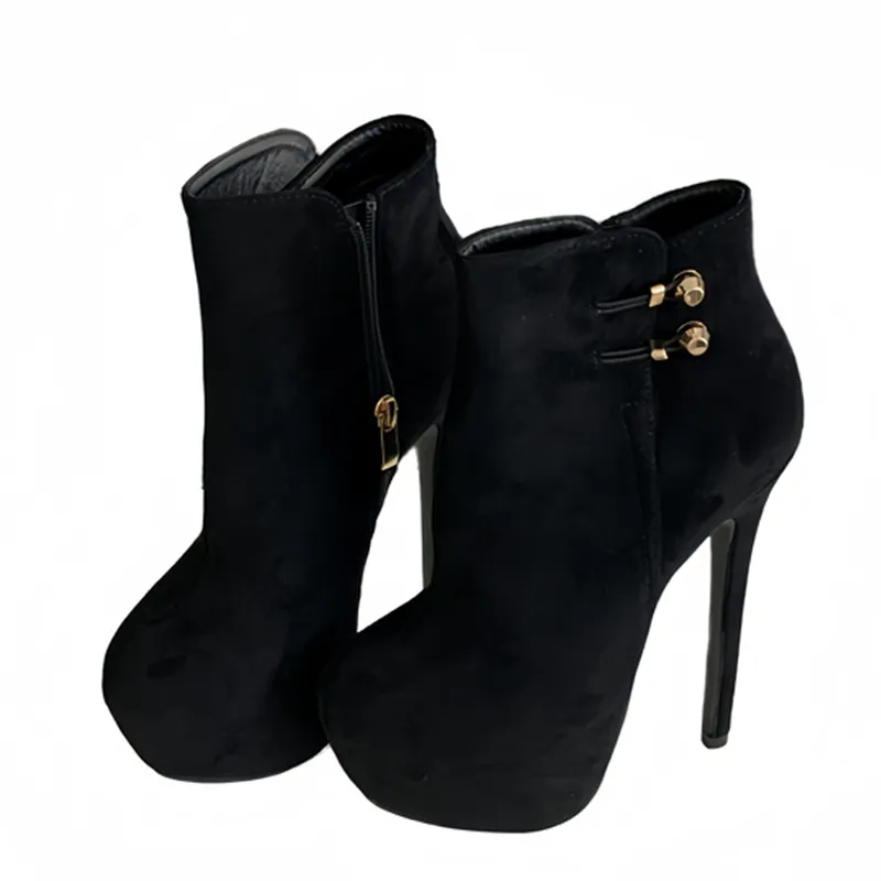 Fashion Boots Chic Elasticity Buckle Strap Women High Heels Platform Boots Sexy Zip Round Toe Pole Dance Extreme Shoes Black