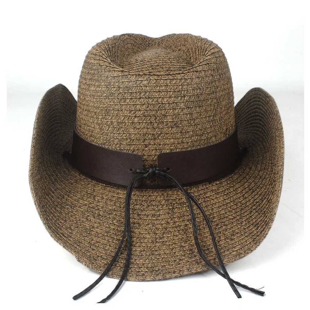 2019 Summer Str Mens Black Western Cowboy Hat Wide Brim Hat Outdoor Sombrero Hombre Cowboy Hat W241225