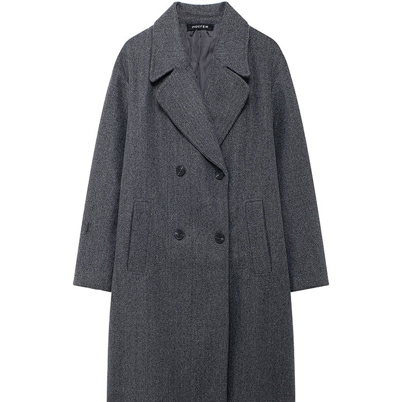 TRAFZA 2024 Autumn Women Loose Coat Lapel Double Breasted Long Sleeve Jacket Winter Warm Thick Vintage Solid Trench Outwear y241225