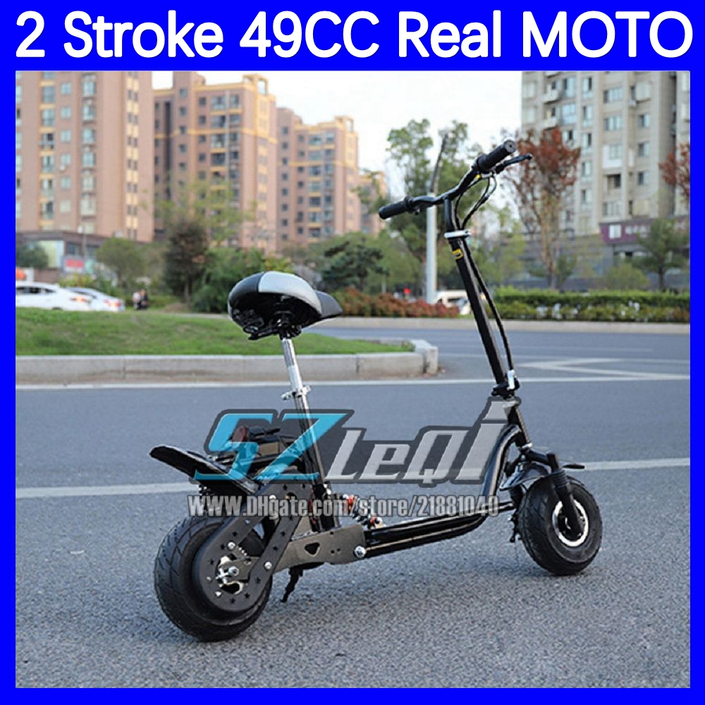 Gas Folding Adult Scooter 49CC 50CC 2Stroke Gasoline Black Motorcycle Racing MOTO Bike For Children New Year Birthday Holiday Festival Party Christmas