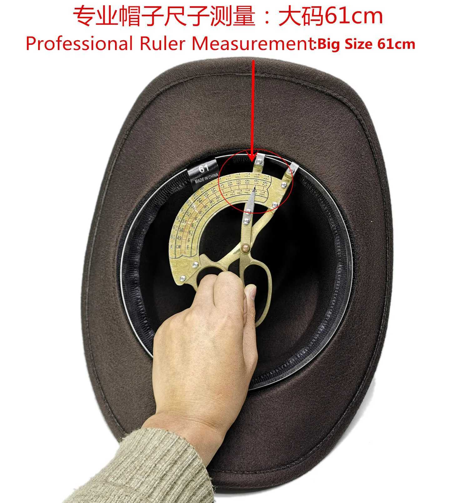 Large size 61CM vintage womens wool wide Brim denim western denim girl bowling hat Fedora C M letter leather strap W241225