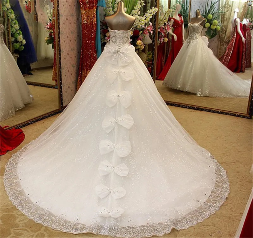 Real Photo A-Line Wedding Dresses Sweetheart Lace Crystal Beaded Diamond Luxury Formal Wedding Dress Custom Made