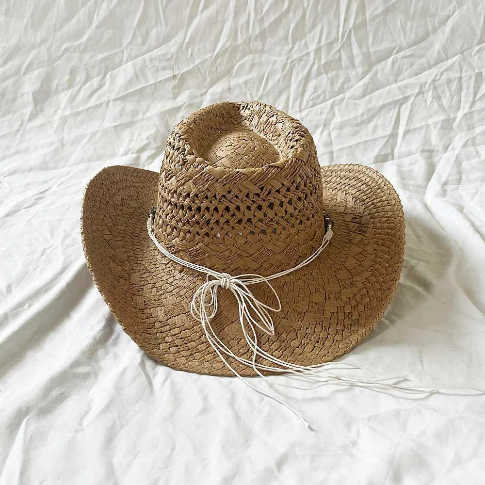 Summer Beach Holiday Str Hat Vintage Handmade Womens Bohemian Hollow Cowboy Hat Shell Bead Sun Hat Fishing C W241225