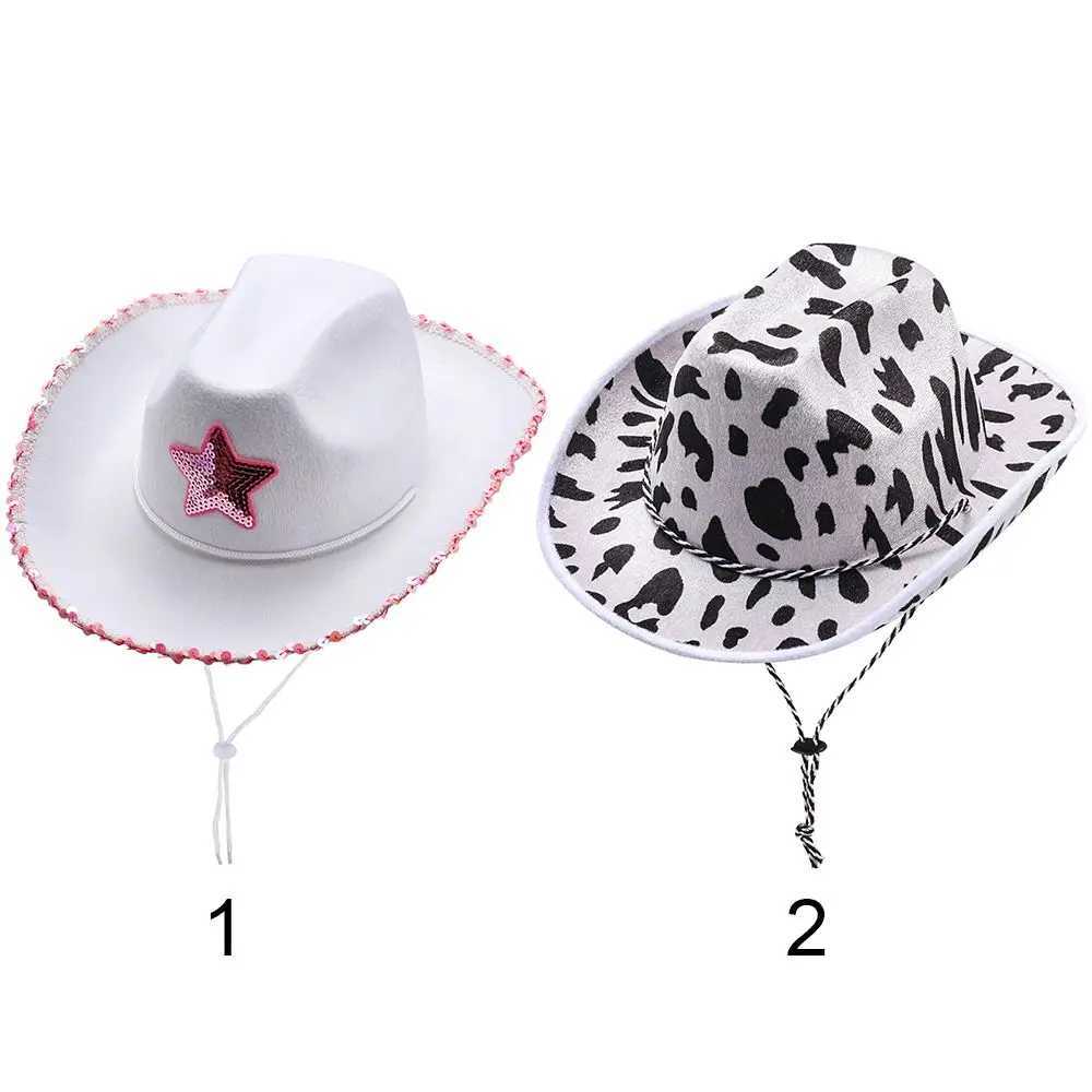 Womens Girl Adult Size Neck Dr String Adjustable Cowboy Girl Hat White Cowboy Hat Pink Star W241225