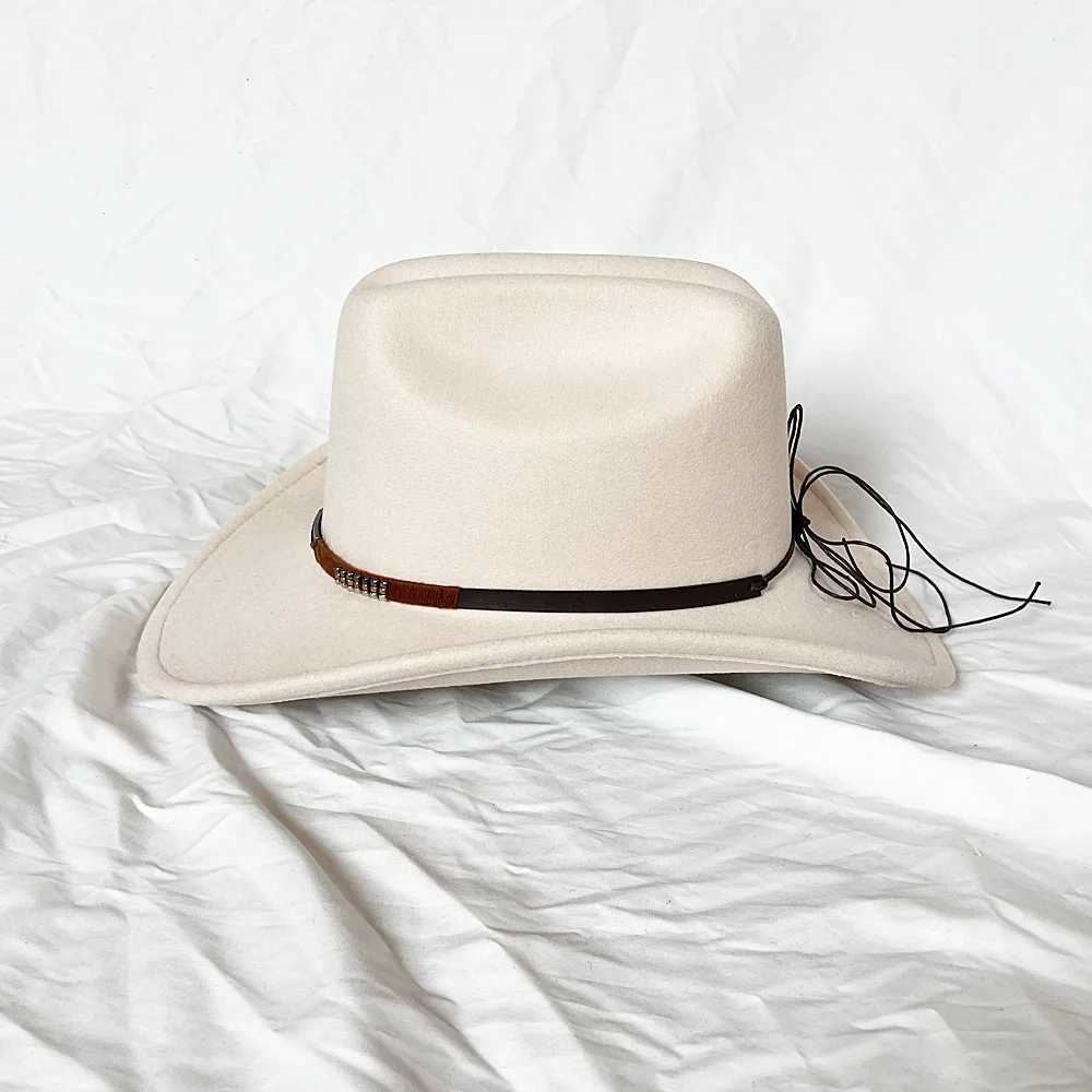 New Mens Western Womens Cowboy Hat with Belt Elegant Cowboy Hat for Church Jazz in Winter and Autumn W241225