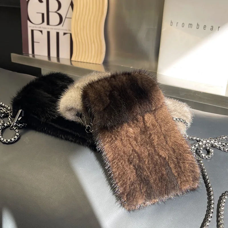 Real Mink Fur Bag Crossbody Bags For Women Phone Bag Lady Shoulder Bags Real Fur Bag Female Messenger Bag Winter Handbag Ladies241226bj
