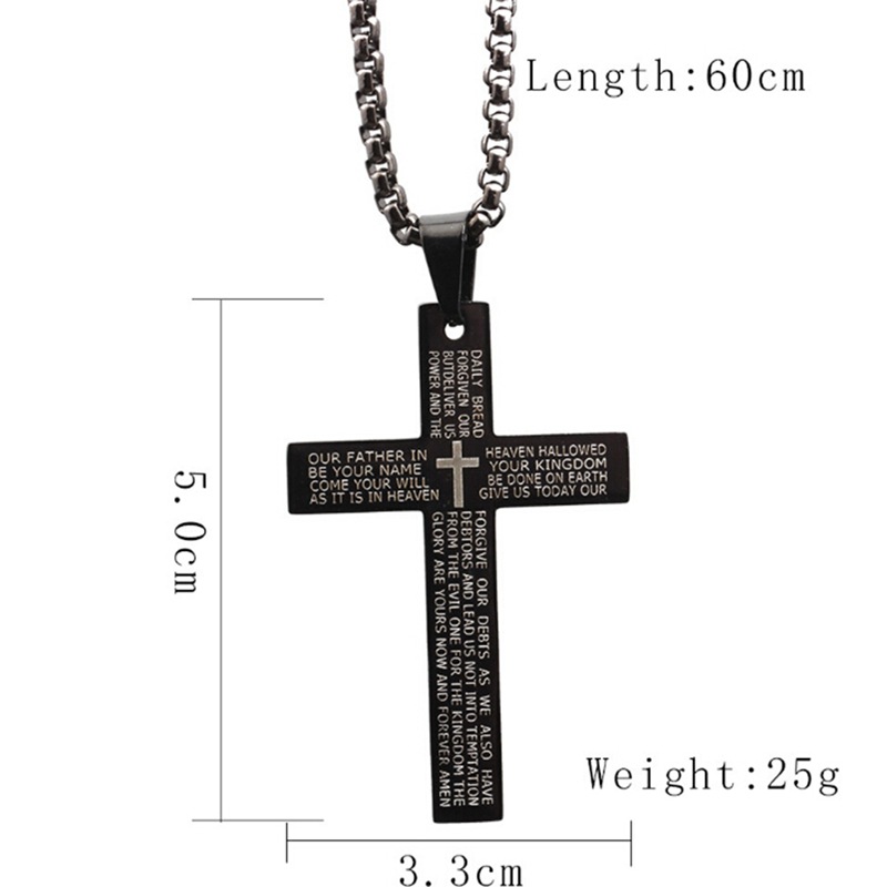 Titanium Steel Bible Cross Pendant Necklace 18K Gold Silver Black Christianity Necklace with Long Chain Stainless Steel Sweater Chain Cross Necklace f