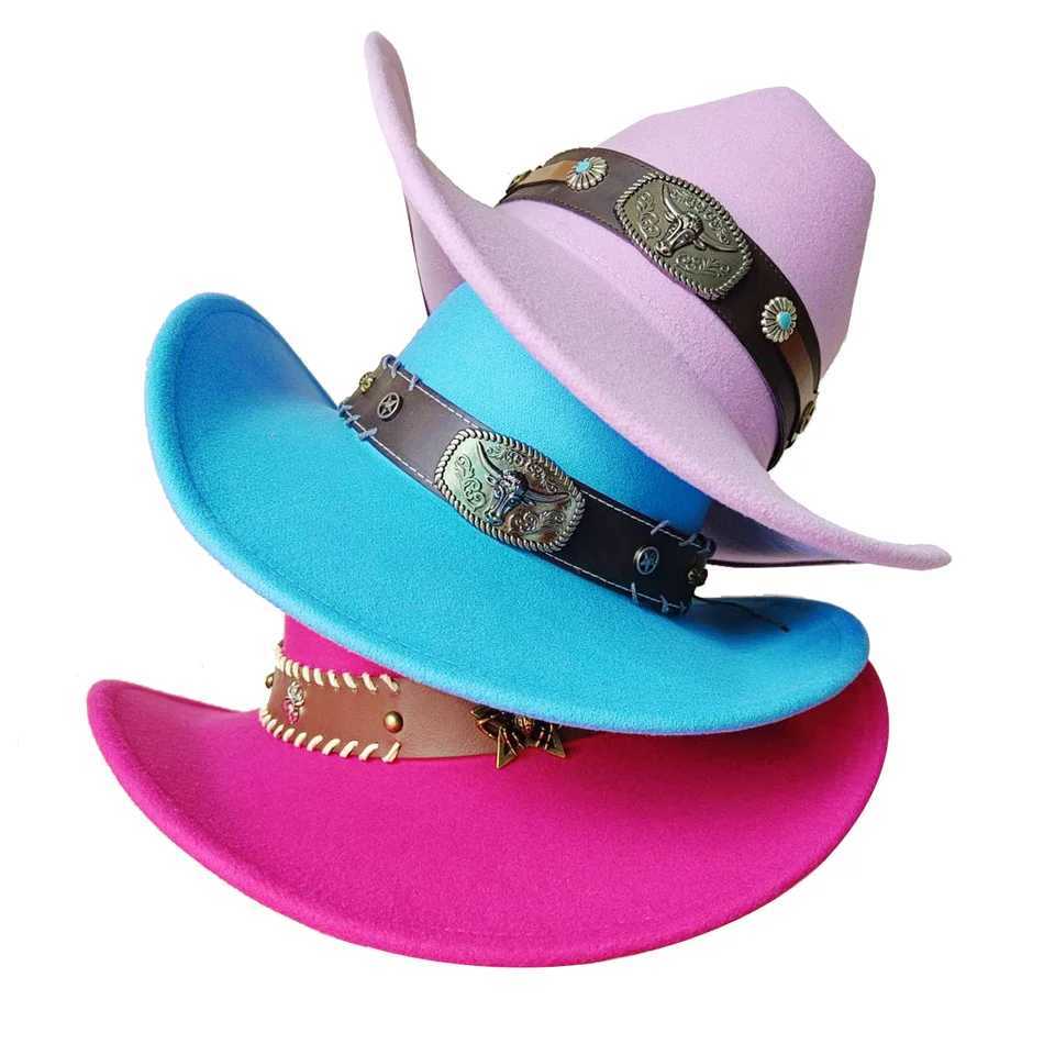 2023 denim hat oversized mens Western style jewelry Accor mens and womens jazz denim hat leather wide stripe Sombrero W241225
