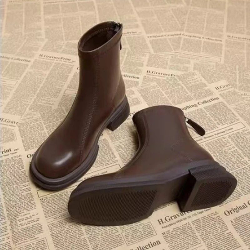 Ankle Boots for Women Chunky Fashion Shoes Platform Warm Leather Short Plush Boots Cozy Walking Goth Mujer Chelsea Botas 241226