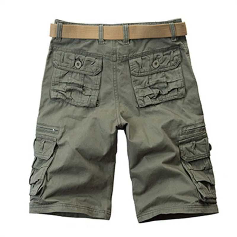2024 Summer Mens Cotton Cargo Shorts Multi Pocket Casual Shorts Mens Hiking Loose Solid Running Shorts No Belt Plus Weight W241226