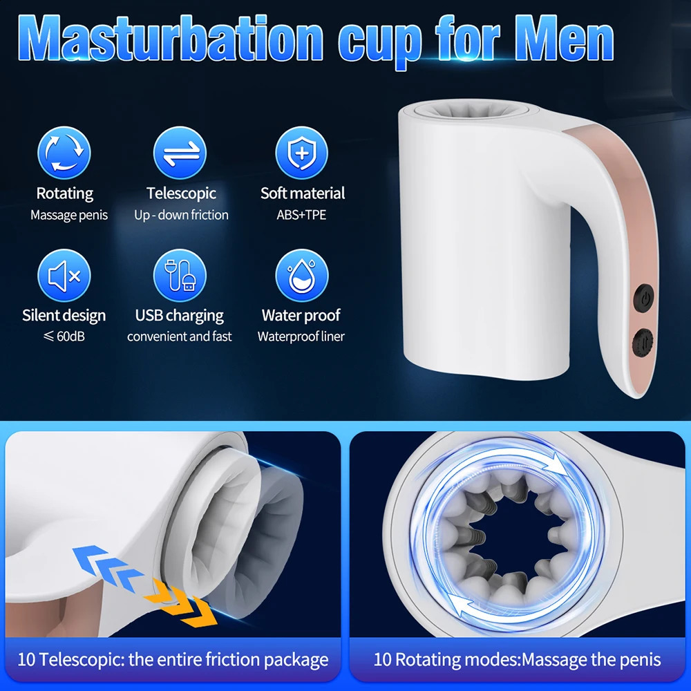 Automatic Telescopic Rotation Masturbator for Men Oral Sex Vaginal Masturbation Cup Kettle Shape Blowjob Toys Adult Goods 241226