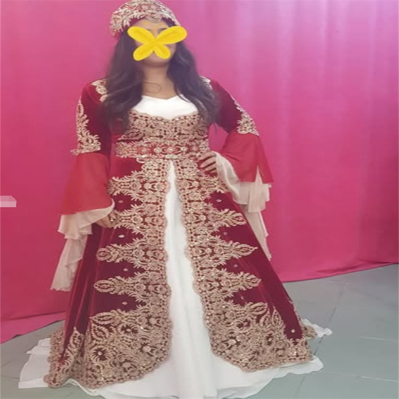 Luxury Red Moroccan Evening Dress 2025 Middle East Abaya Turkish Muslim Prom Dress Lace Formal Occasion Party Gown Vintage Long Sleeve Appliques Engag