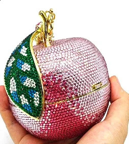 Lady Apple Fruit Crystals Evening Clutch Bags Women Gems Shoulder Bling Diamond Metal Purses Wedding Party Purse Bag 241225